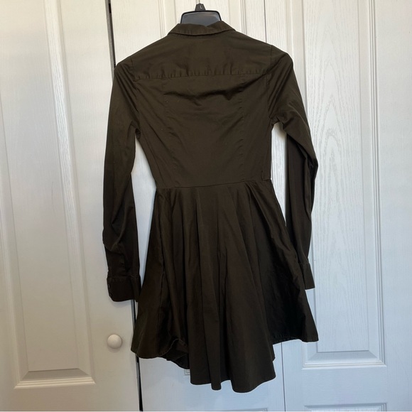 Olive Green Long Sleeve Button Up Pockets Dress - Picture 8 of 8